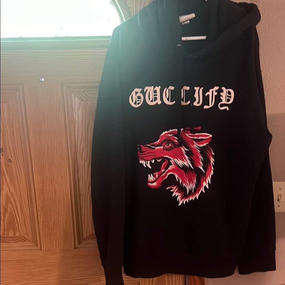 Gucci Black and Red Sweatshirt with Gothic Wolf Design